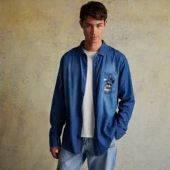 Mickey Mouse And Pluto Woven Chambray Shirt For Adults -Disney 2403052050009M 2