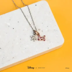 Disney Necklace Diamante Mickey Gloves & Bow, Silver -Disney 348658000968 1